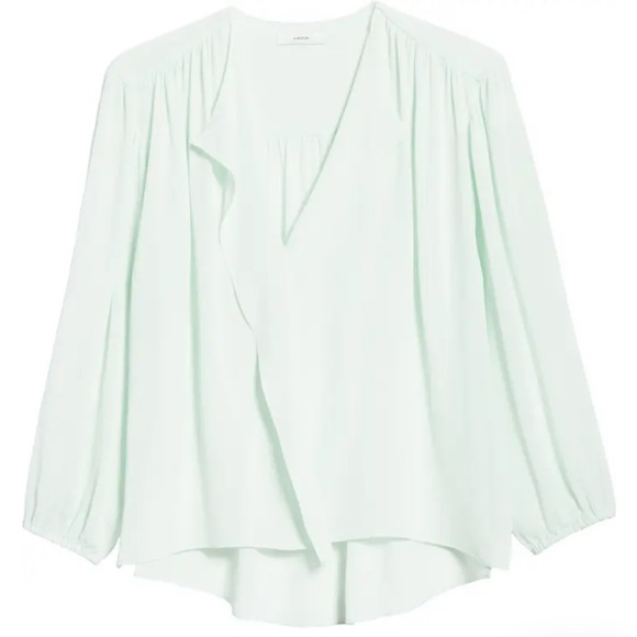 Vince Shirred Long Sleeve Silk Blouse Size Small Sea-foam Green NWT - Picture 1 of 12